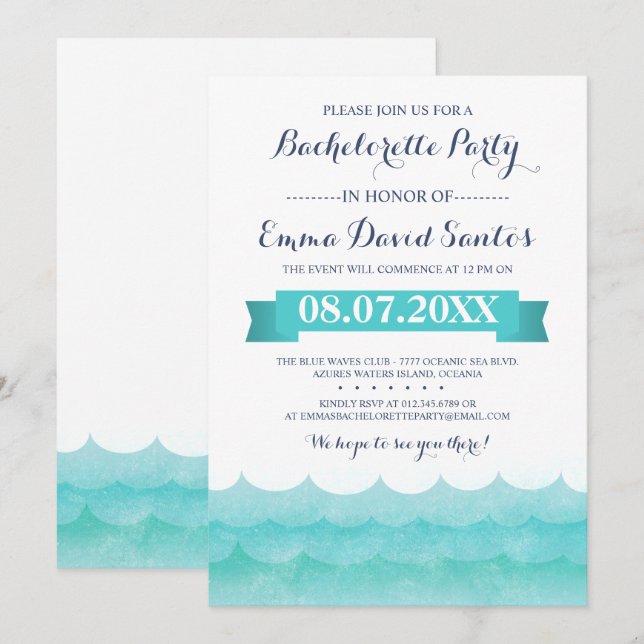 Invitación En la Fiesta de Bachelorette del Mar (Anverso / Reverso)