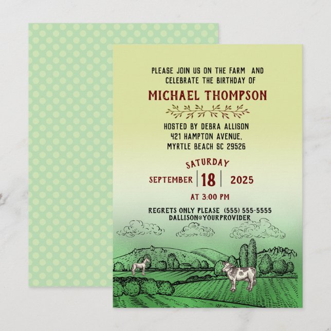 Invitación En la fiesta de cumpleaños de la granja (Anverso / Reverso)