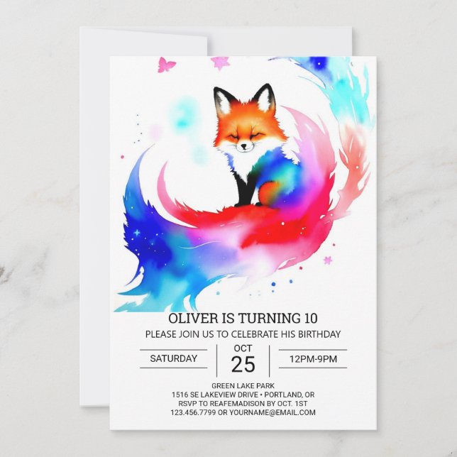 Invitación En la fiesta de cumpleaños de los Woods Foxes (Anverso)