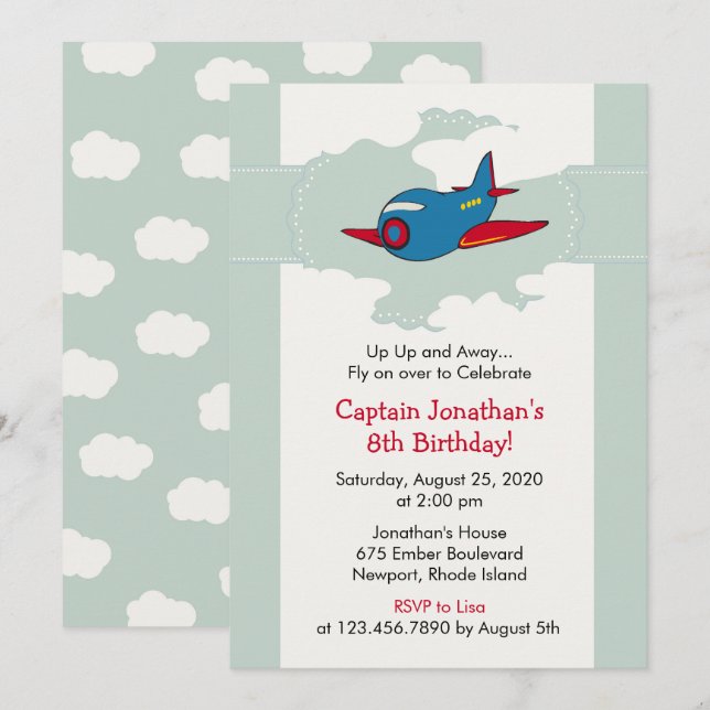 Invitación En la fiesta de cumpleaños del avión de las nubes (Anverso / Reverso)
