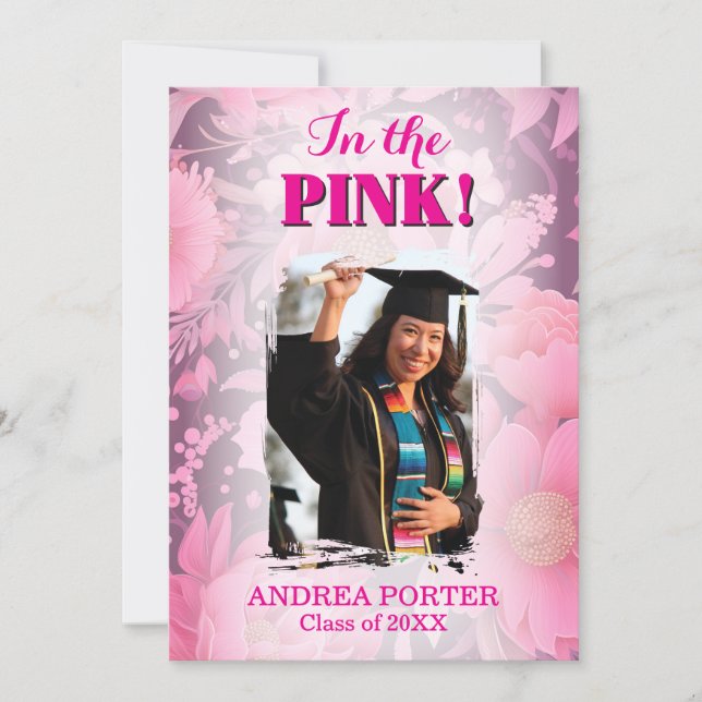 Invitación En La Fiesta de Graduación Rubor Rosa (Anverso)