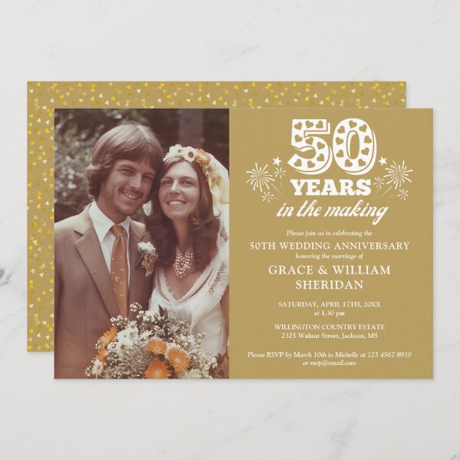 Invitación En la foto del 50 aniversario del Boda Making Gold (Anverso / Reverso)