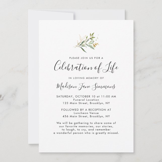Invitación En la memoria amorosa Foto Celebración del funeral (Reverso)