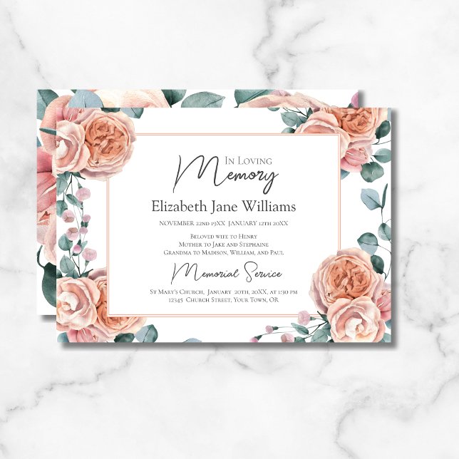 Invitación En la memoria amorosa Peach Rosas 1 Foto (Subido por el creador)