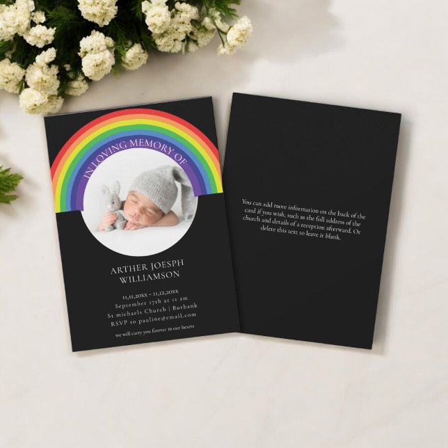 Invitación en la memoria amorosa rainbow baby funeral moderno (child infant los, funeral memorial invitation , modern photo )