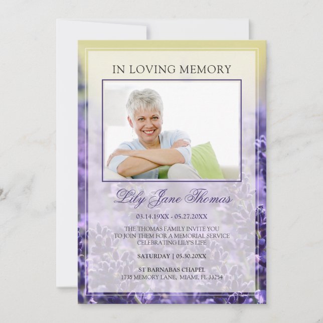 Invitación En la memoria de amor Elegante foto funeral de Lav (Anverso)