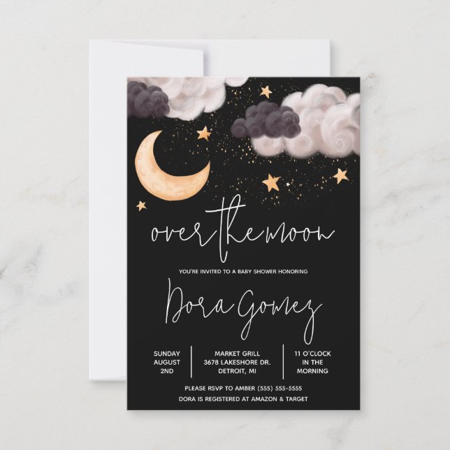 Invitación En la noche de la luna Sky Baby Shower (Anverso)