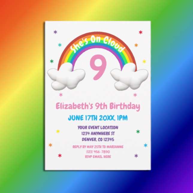 Invitación ¡En la Nube 9! Cumpleaños del Arcoiris (Subido por el creador)