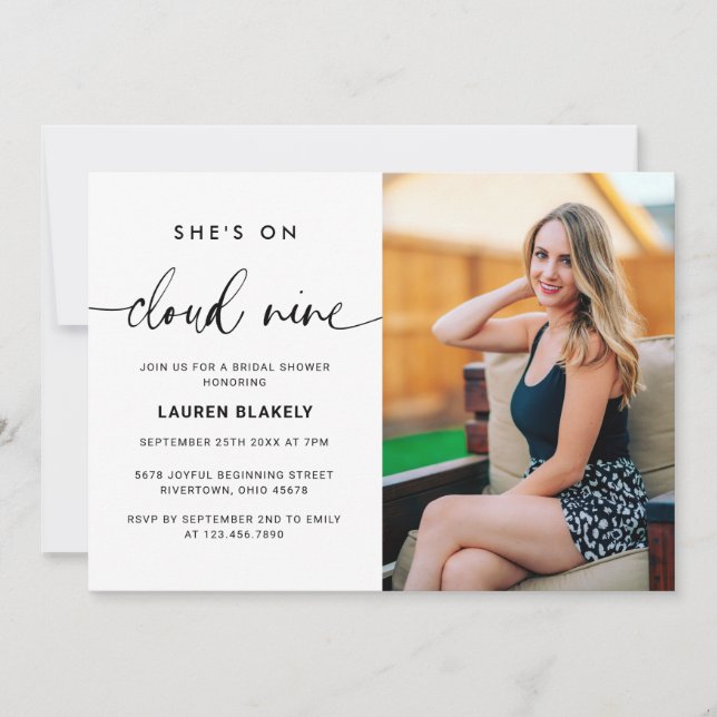 Invitación En la nube 9, una ducha de novia fotográfica (Anverso)