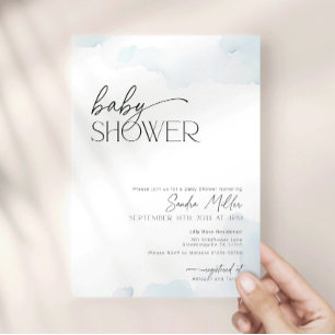 Invitación En la nube nueve baño de bebé acuarela azul polvor