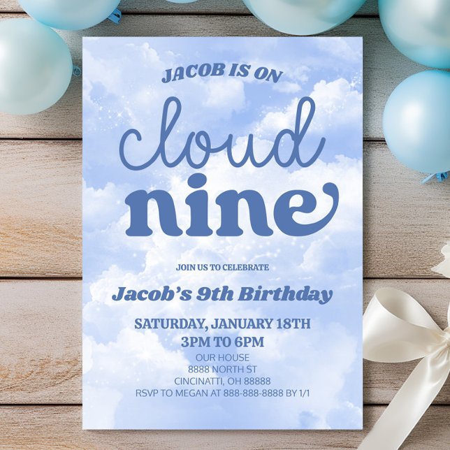 Invitación En la Nueve Novena Fiesta de Cumpleaños Azul Nueve (Subido por el creador)