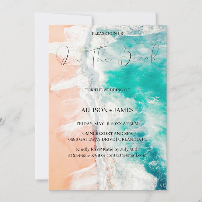 Invitación En La Playa: Boda Acuarela (Anverso)