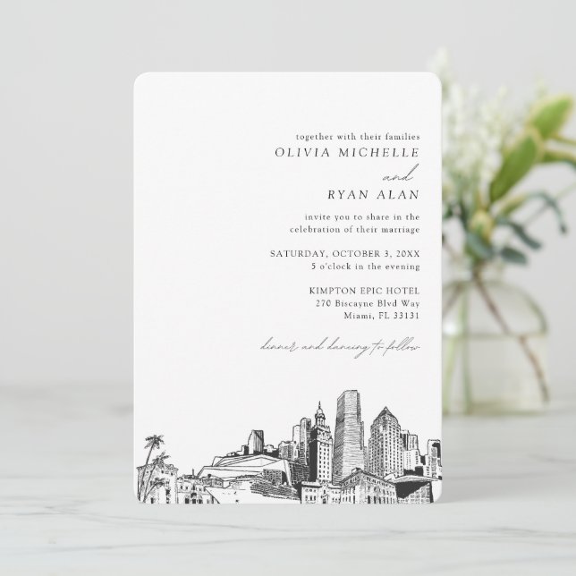 Invitación en línea aérea de bodas de destino de M (Anverso de pie)