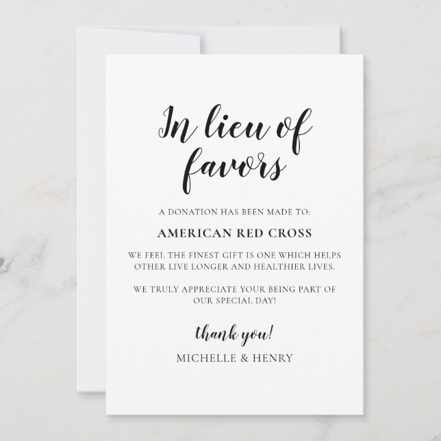 Invitación En lugar del Rótulo de donación de favores Bodas (Anverso)