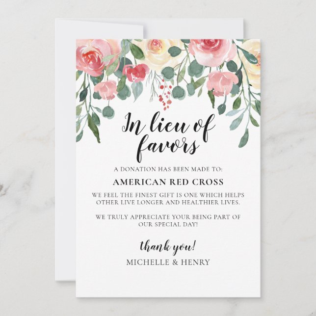 Invitación En lugar del Rótulo de donación de favores Bodas (Anverso)
