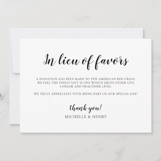 Invitación En lugar del Rótulo de donación de favores Bodas (Anverso)