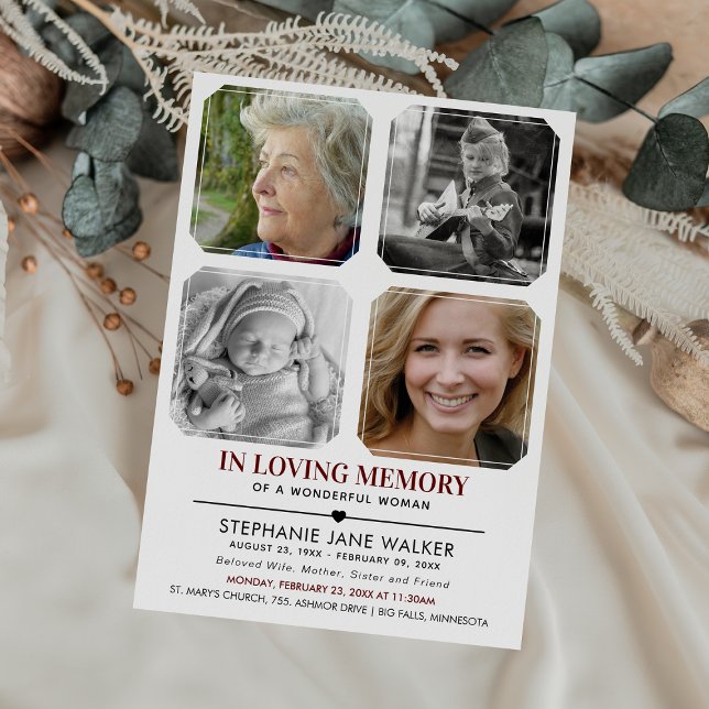 Invitación En Memoria | 4 Collage Funeral Fotografías (Subido por el creador)