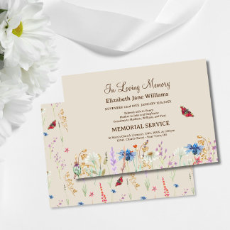Invitación En Memoria Amorosa Funeral Flor Silvestre y Maripo