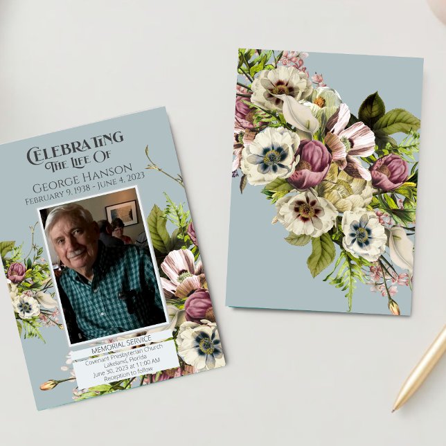 Invitación en memoria de funerales florales verdes (Subido por el creador)