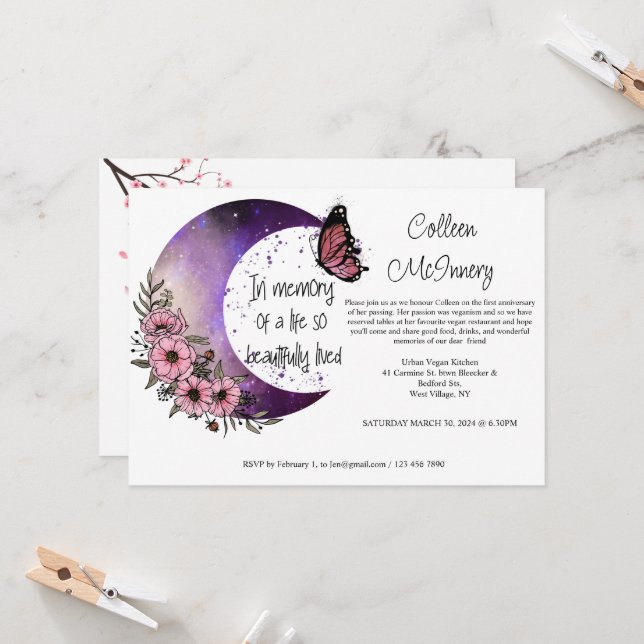 Invitación En memoria de una vida bien vivida. Editable (Anverso/Reverso In Situ)