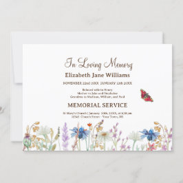 Invitación En Memoria Funeral de Flor Silvestre y Mariposa
