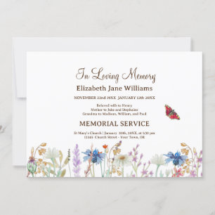 Invitación En Memoria Funeral de Flor Silvestre y Mariposa