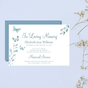 Invitación En Memoria Funeral Mariposa Azul Polvo