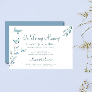 Invitación En Memoria Funeral Mariposa Azul Polvo