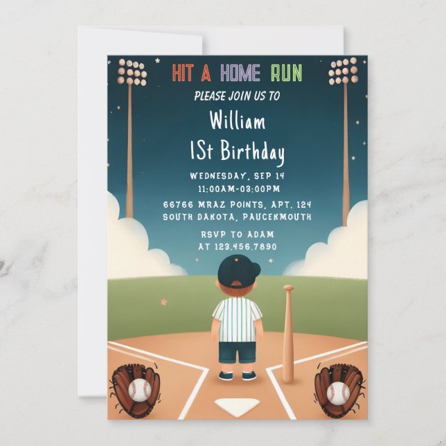 Invitación En Men Ball Wood Game Team Béisbol 1er cumpleaños (Anverso)