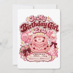 Invitación En Mi Cumpleaños Chica Era Torta Corazón Retro