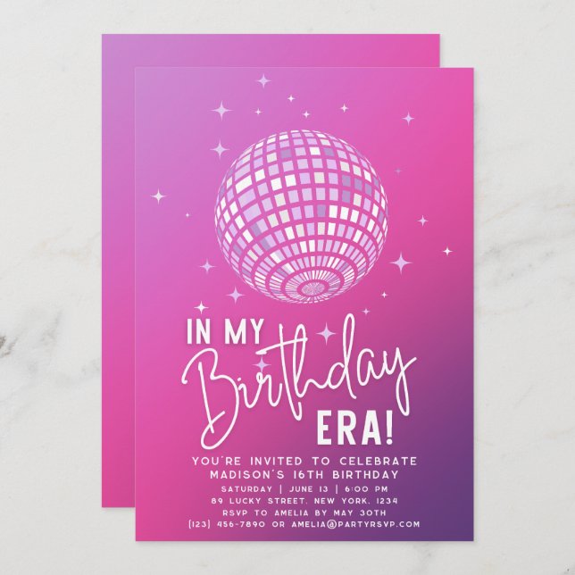 Invitación En mi época de cumpleaños, Fiesta de la era, Fiest (Anverso / Reverso)