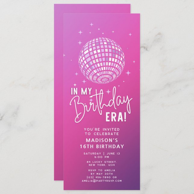 Invitación En mi época de cumpleaños, Fiesta de la era, Fiest (Anverso / Reverso)