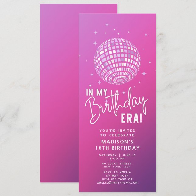 Invitación En mi época de cumpleaños, Fiesta de la era, Fiest (Anverso / Reverso)