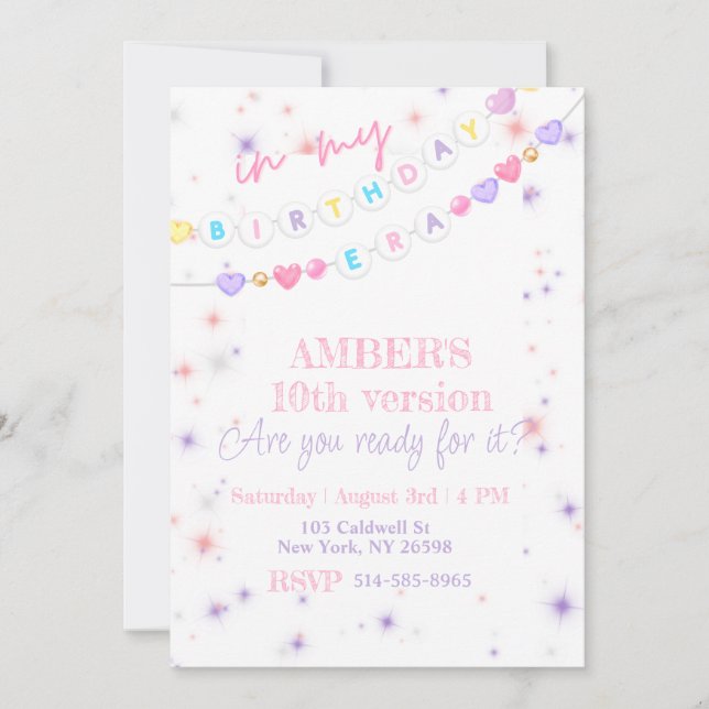 Invitación En mi época de cumpleaños púrpura rosa Pastel Cump (Anverso)