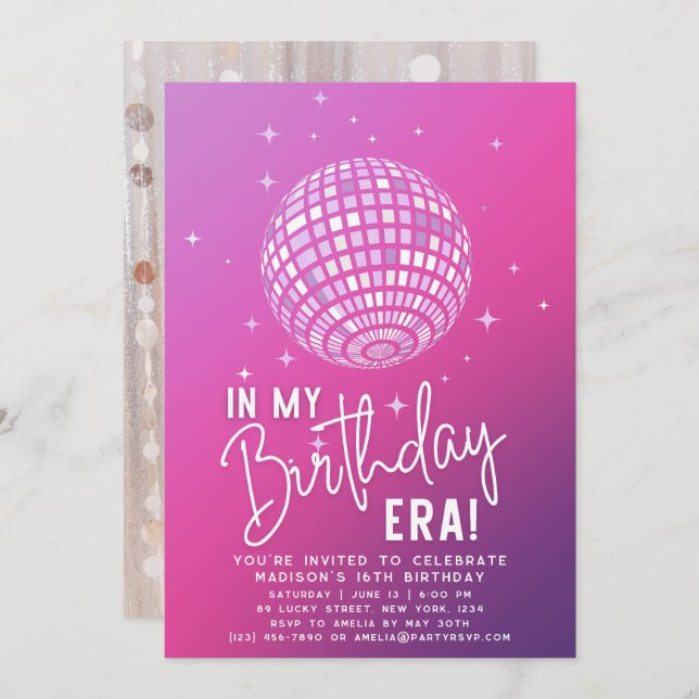 Invitación En mi era de cumpleaños, Fiesta de la era, foto de (Anverso / Reverso)