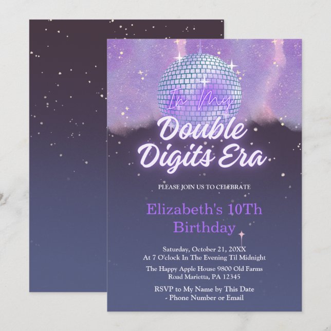 Invitación En Mi Era de Dobles Dígitos Disco Ball Cumpleaños  (Anverso / Reverso)