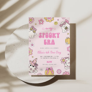 Invitación En mi espantosa era Groovy Halloween Chica Cumplea