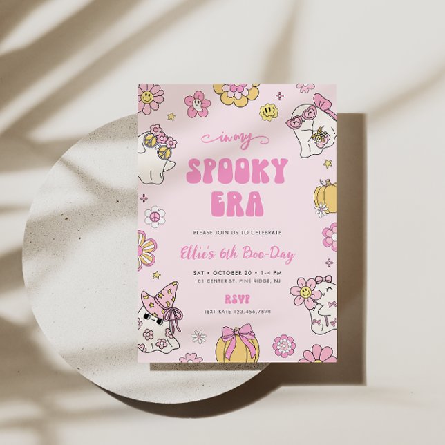 Invitación En mi espantosa era Groovy Halloween Chica Cumplea (Subido por el creador)