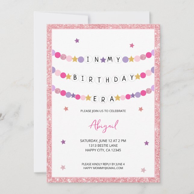 Invitación En mi fiesta de cumpleaños de la era de la pulsera (Anverso)