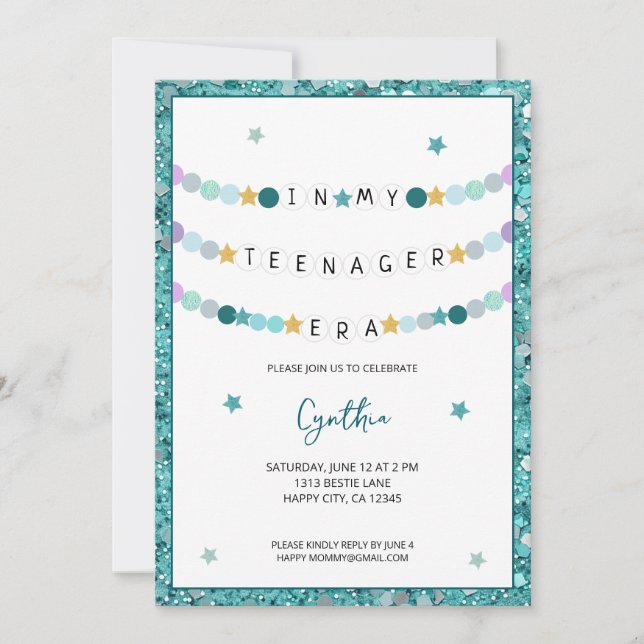 Invitación En mi fiesta de cumpleaños de la era de la pulsera (Anverso)