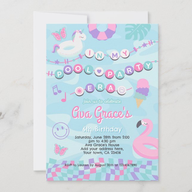 Invitación En mi fiesta de cumpleaños de la era de los Fiesta (Anverso)