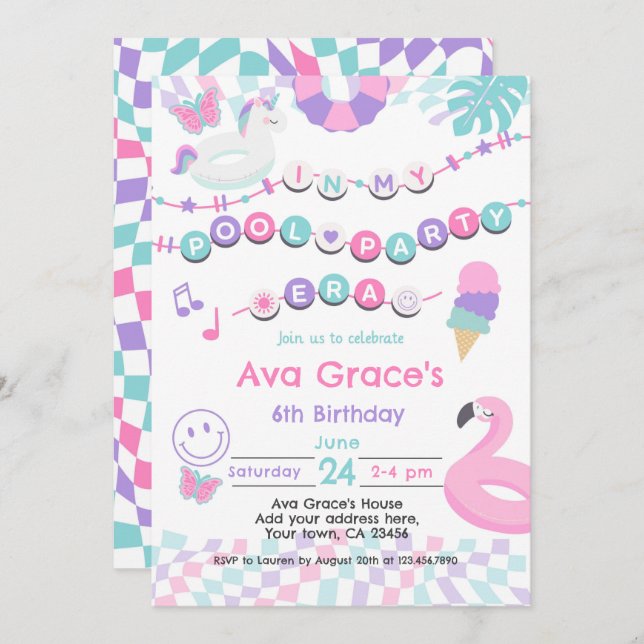 Invitación En mi fiesta de cumpleaños de la era de los Fiesta (Anverso / Reverso)