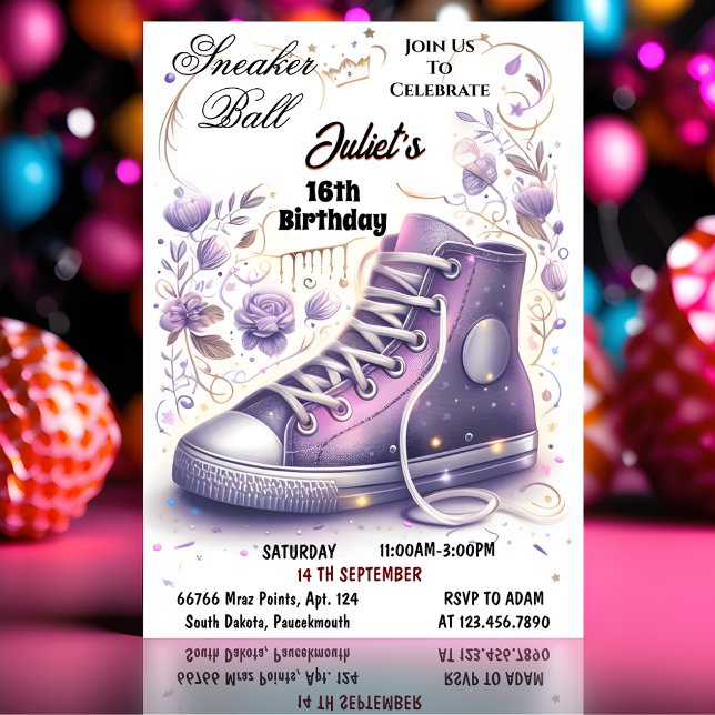 Invitación En Moda Chica de zapatos Dulce 16 Ball de zapatill (Subido por el creador)