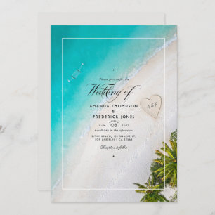 Invitación en monograma de bodas en la playa de ve