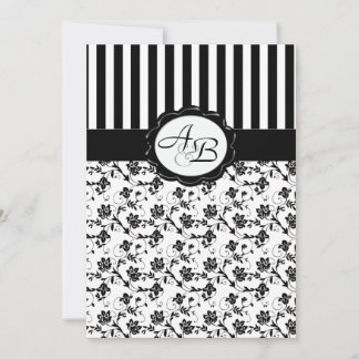 Invitación en monograma de franja floral blanca y 