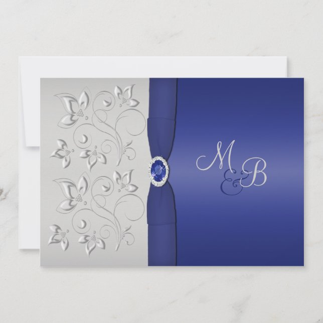 Invitación en Monograma de Plata y Marina (Anverso)