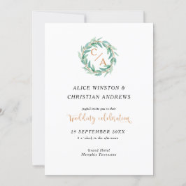 Invitación en monograma eucalipto moderno