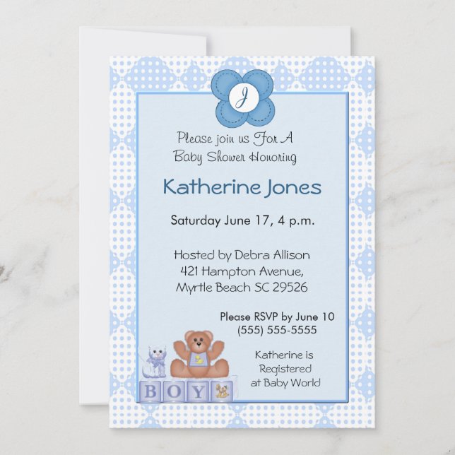 Invitación en monograma para niños (Anverso)