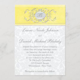 Invitación en monogramado a Damasco amarillo y gri