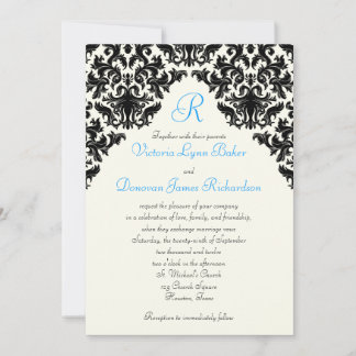 Invitación en Monogramado a Marfil Linen y Damask 